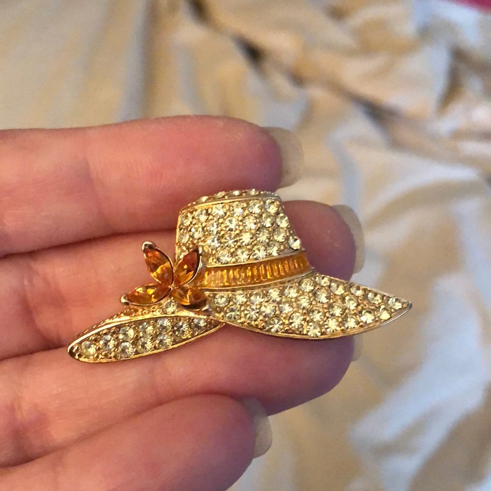 Gold colored Rhinestone covered hat pin